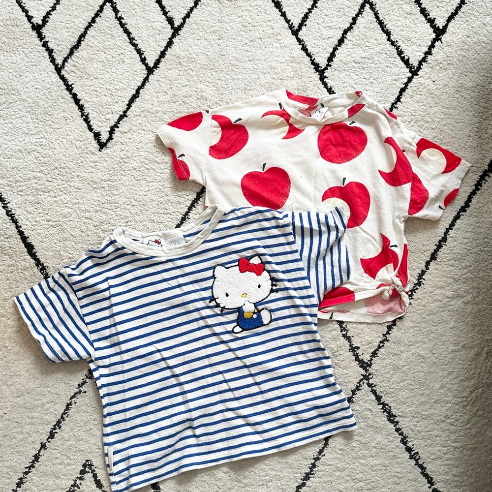 Zara Kids ✨Bundle✨Girls’ Blue Stripe Tee & Cream Apple Print Tees